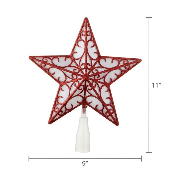Light Up Shimmer Lattice Star Christmas Tree Topper 11" LED Red Holiday Decor - Picture 9 of 11
